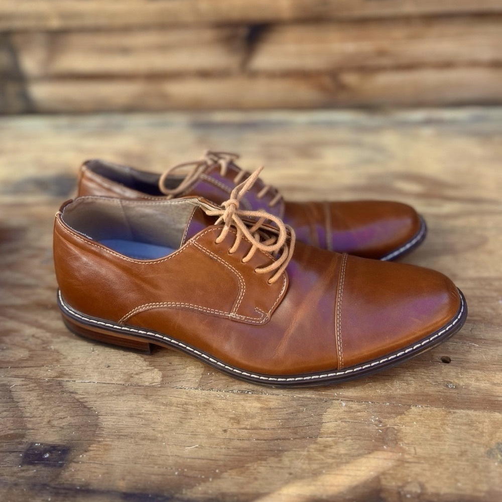 DEXTER COMFORT | Men's Alec Captoe Cognac Brown Smooth Oxford Dress Shoes 9